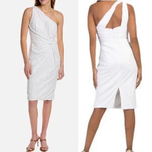 Rene Ruiz One Shoulder White Sequin Cocktail Dress Size 8 New
